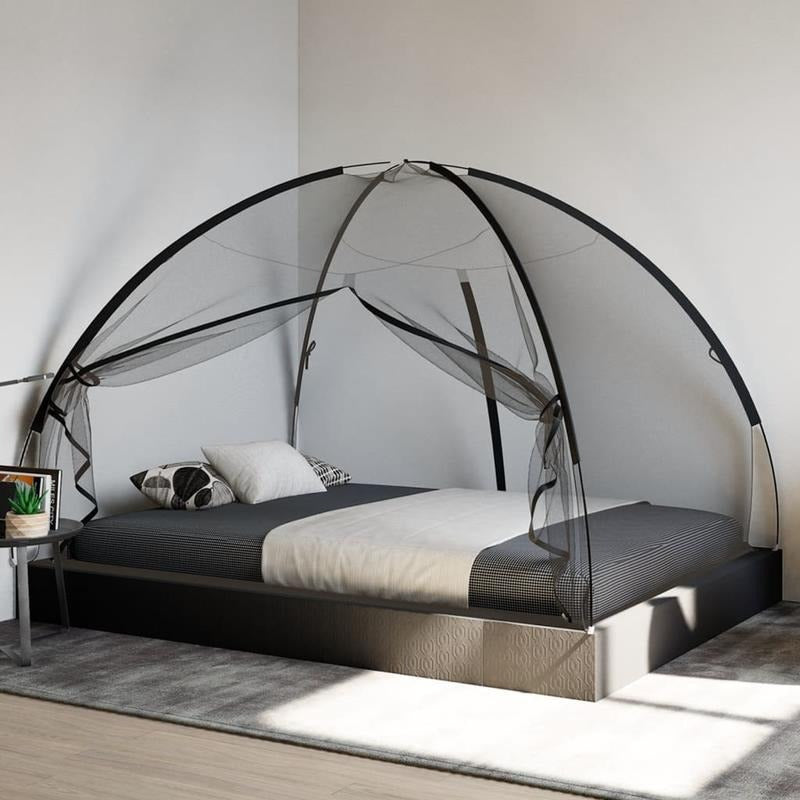 Moustiquaire mongole de lit double avec portes noir 200x150x140 cm