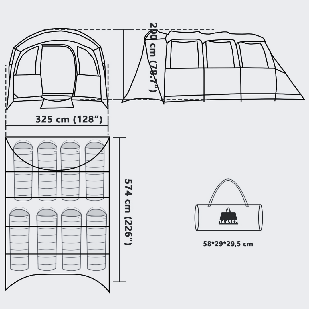 Tente Tunnel Verte Imperméable 8 Personnes