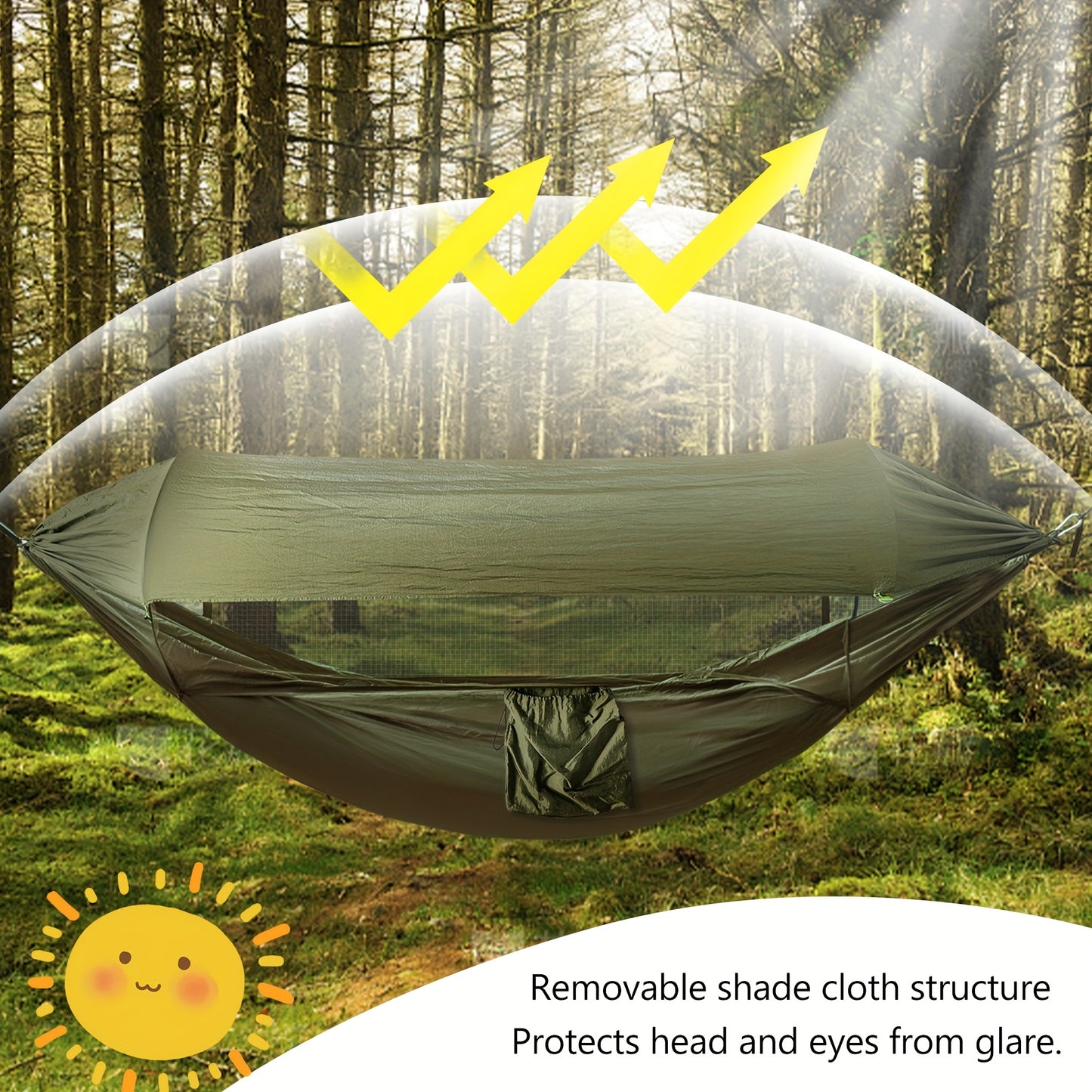 Hamac de camping pliable 3-en-1 avec moustiquaire et toile pare-soleil