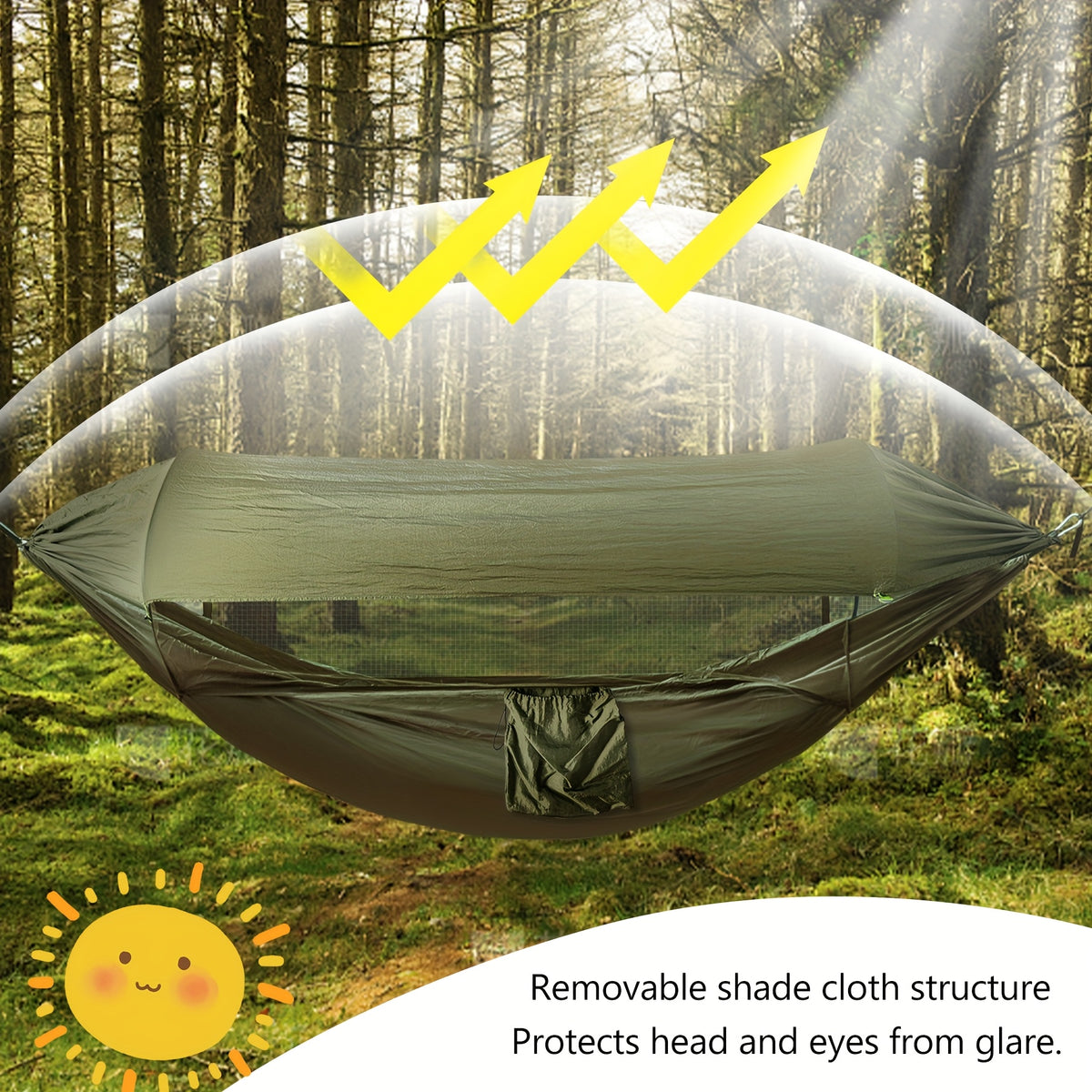 Hamac de camping pliable 3-en-1 avec moustiquaire et toile pare-soleil, vue 4