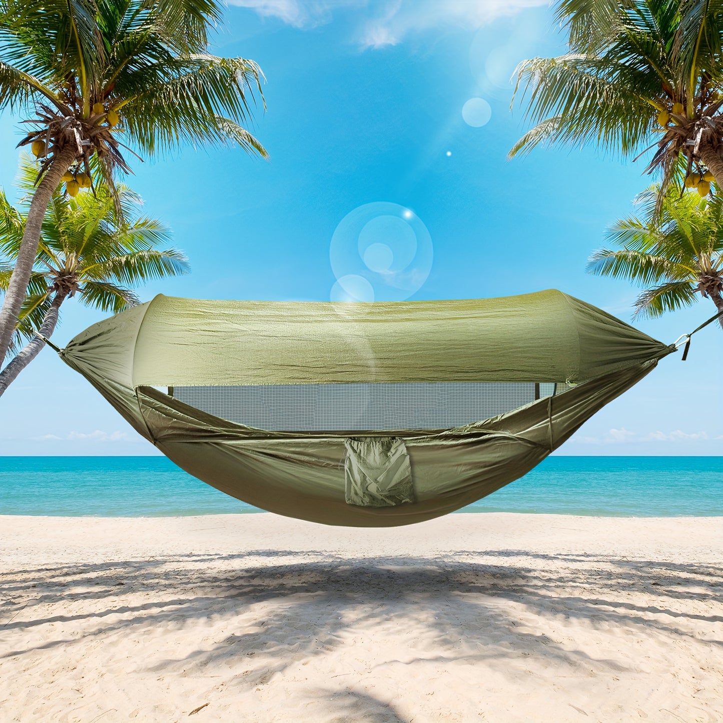 Hamac de camping pliable 3-en-1 avec moustiquaire et toile pare-soleil