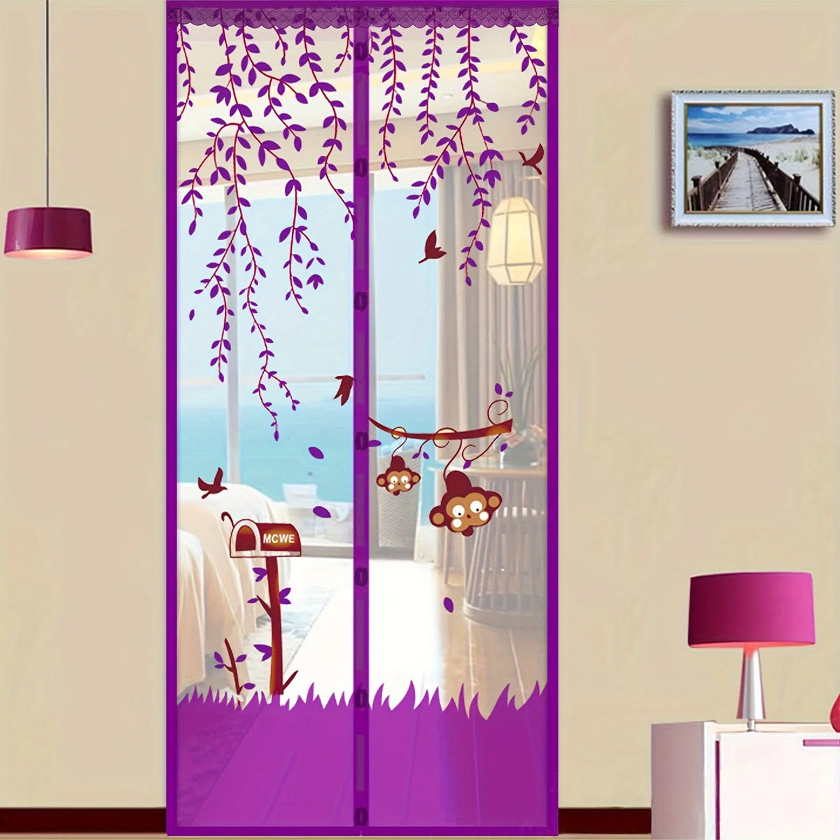 Rideau moustiquaire aimanté imprimé fleuri 100 x 200 cm