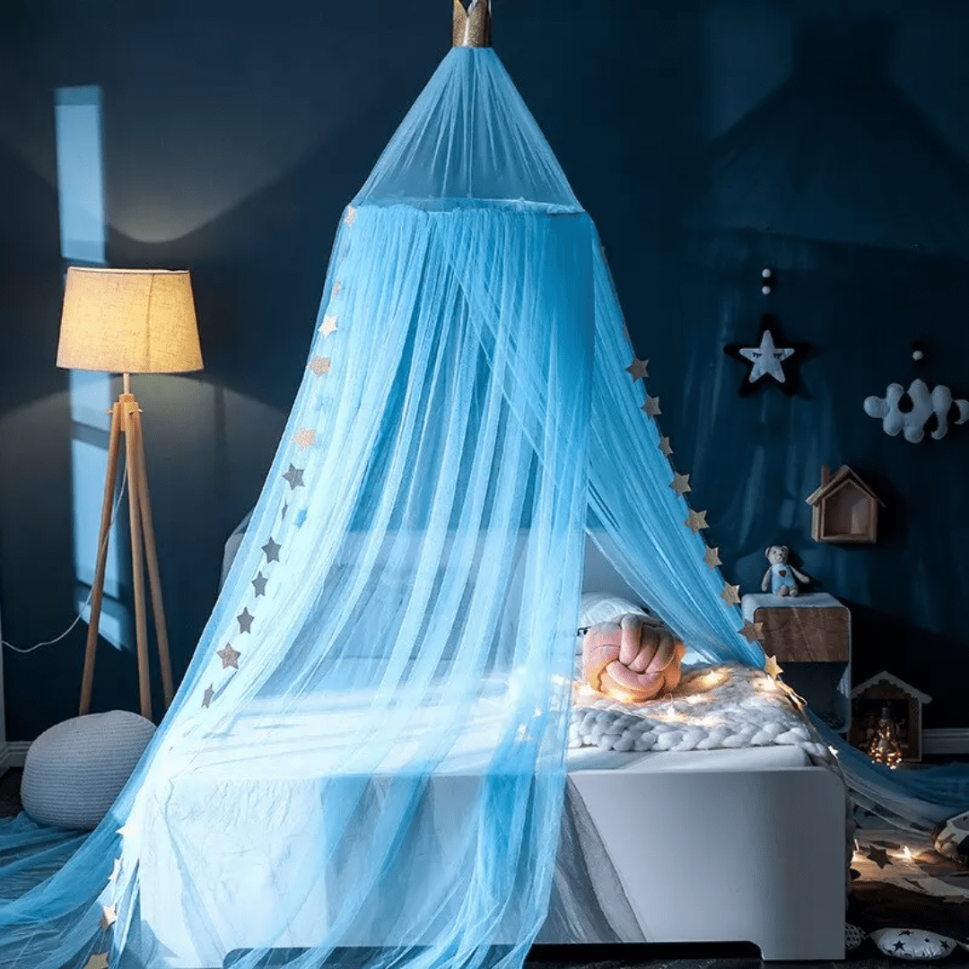 Moustiquaire couronne de princesse en maille bleu, bleu, h240cm / 60cm de diamètre
