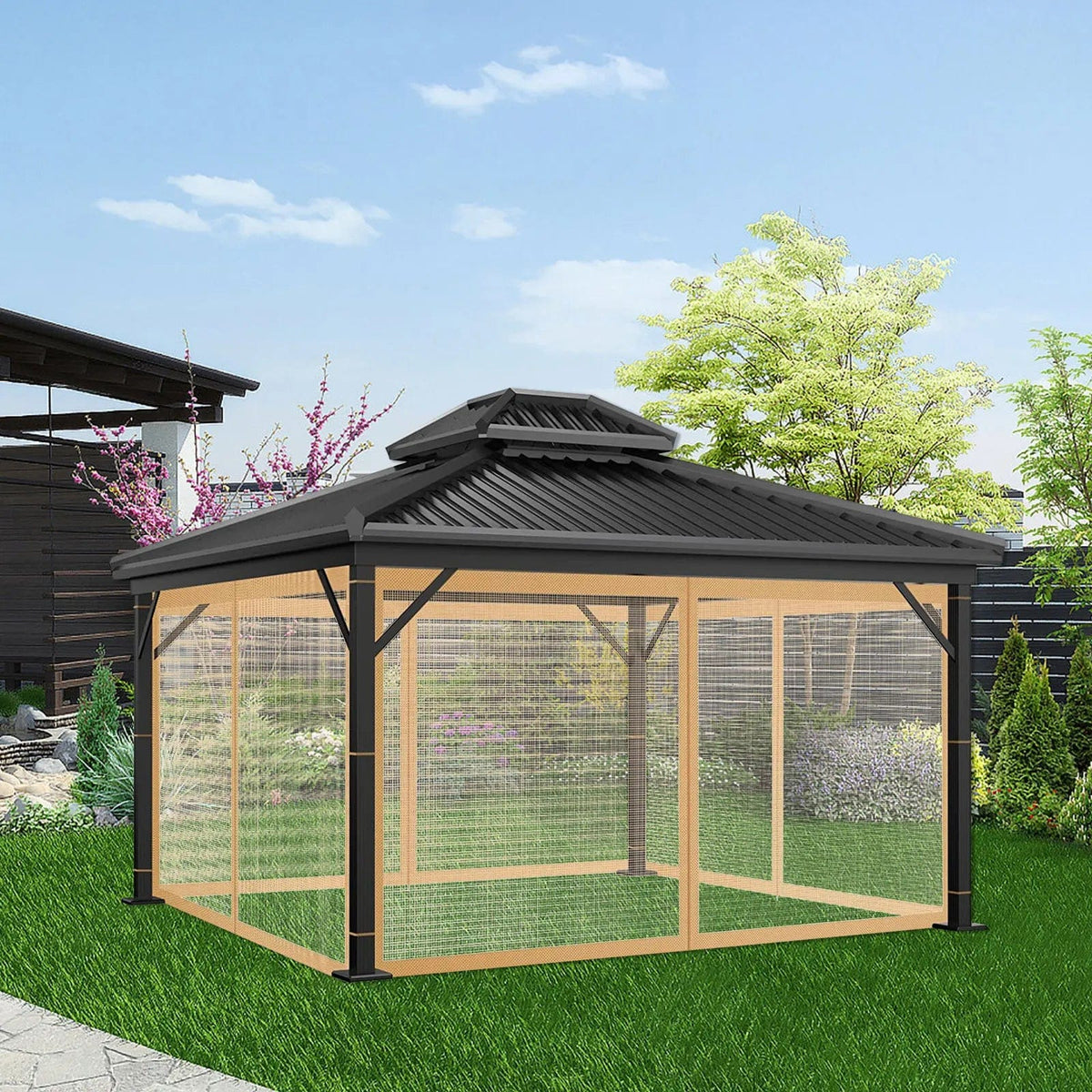 Moustiquaire de gazebo extérieur universel 4 panneaux avec fermetures à glissière, vue 7