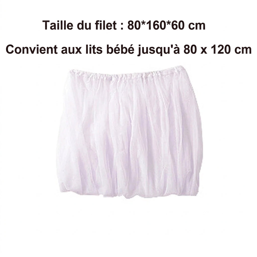 Moustiquaire lit bébé à bord élastique ou à arceaux, housse élastique, lit 120 x 80 cm