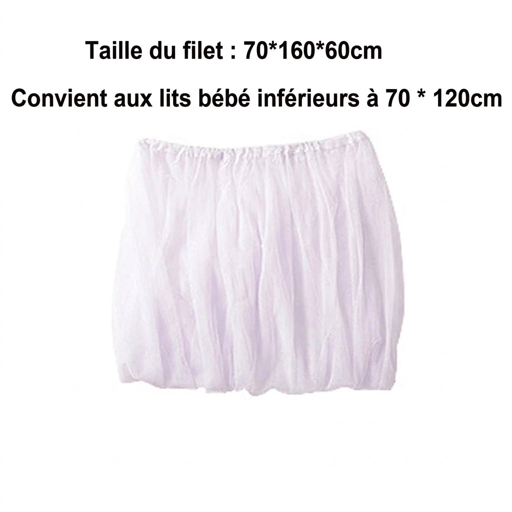 Moustiquaire lit bébé à bord élastique ou à arceaux, housse élastique, lit 120 x 70 cm