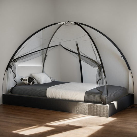 Moustiquaire mongole de lit double avec portes noir 200x150x140 cm