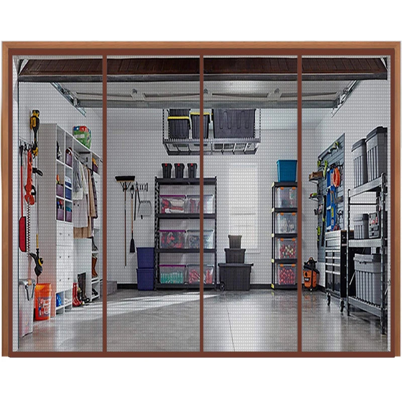 Moustiquaire de porte de garage pavillon magnétique, bords marron filet gris