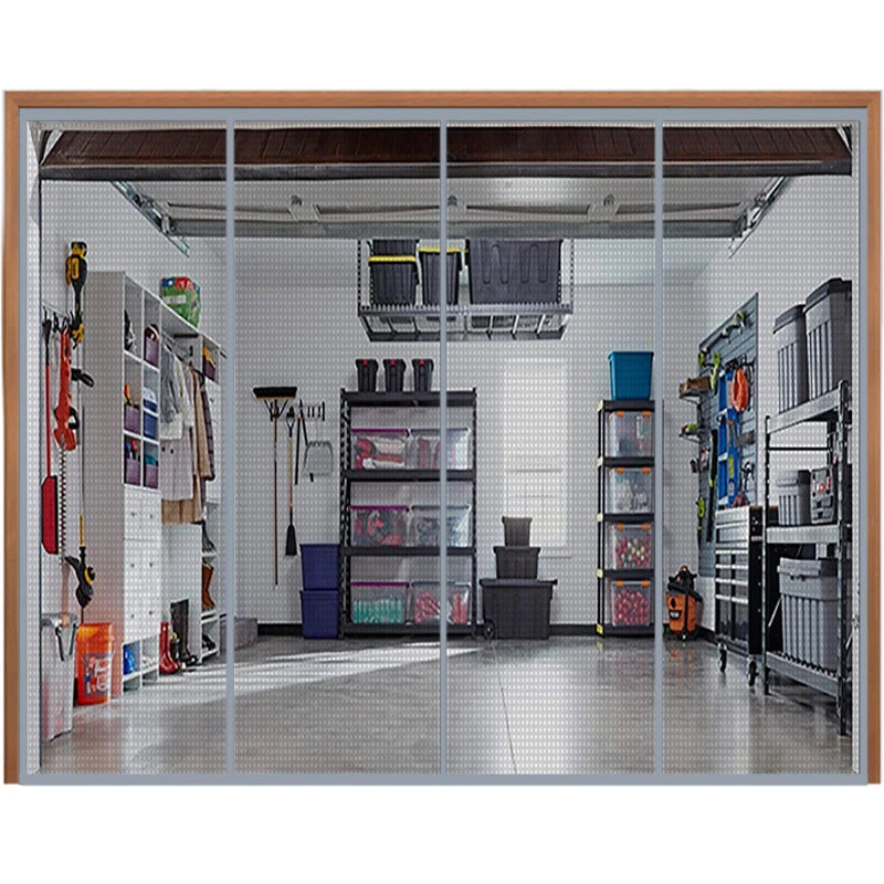 Moustiquaire de porte de garage pavillon magnétique, bords gris filet gris