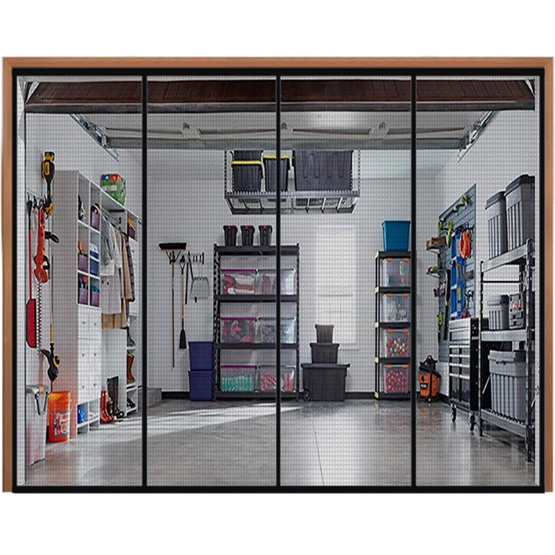 Moustiquaire de porte de garage pavillon magnétique, bords noirs filet gris