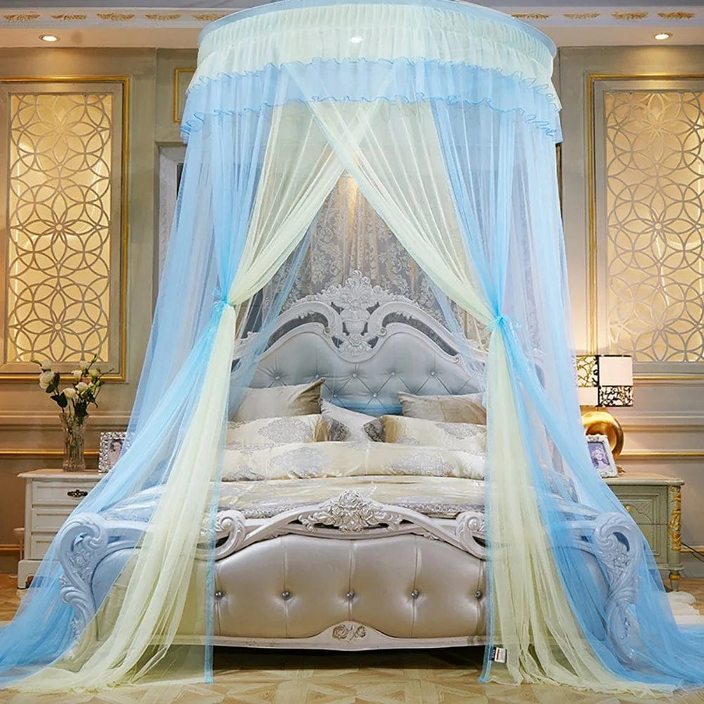 Moustiquaire royale féerique de lit 2 place suspendu, jaune bleu