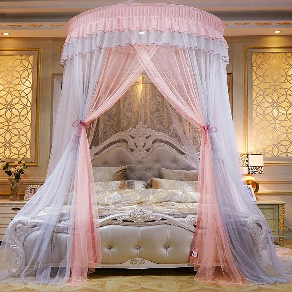 Moustiquaire royale féerique de lit 2 place suspendu, rose gris