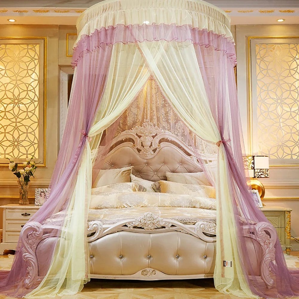 Moustiquaire royale féerique de lit 2 place suspendu, jaune rose