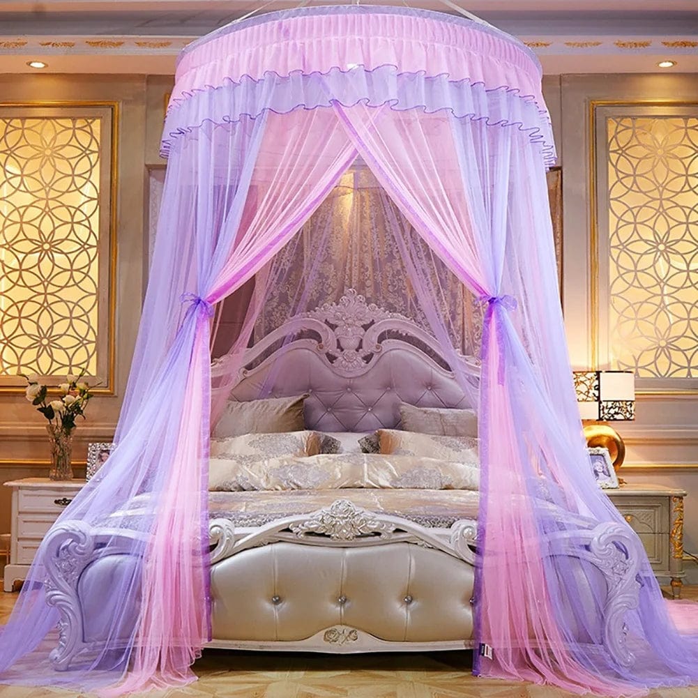 Moustiquaire royale féerique de lit 2 place suspendu, rose-mauve