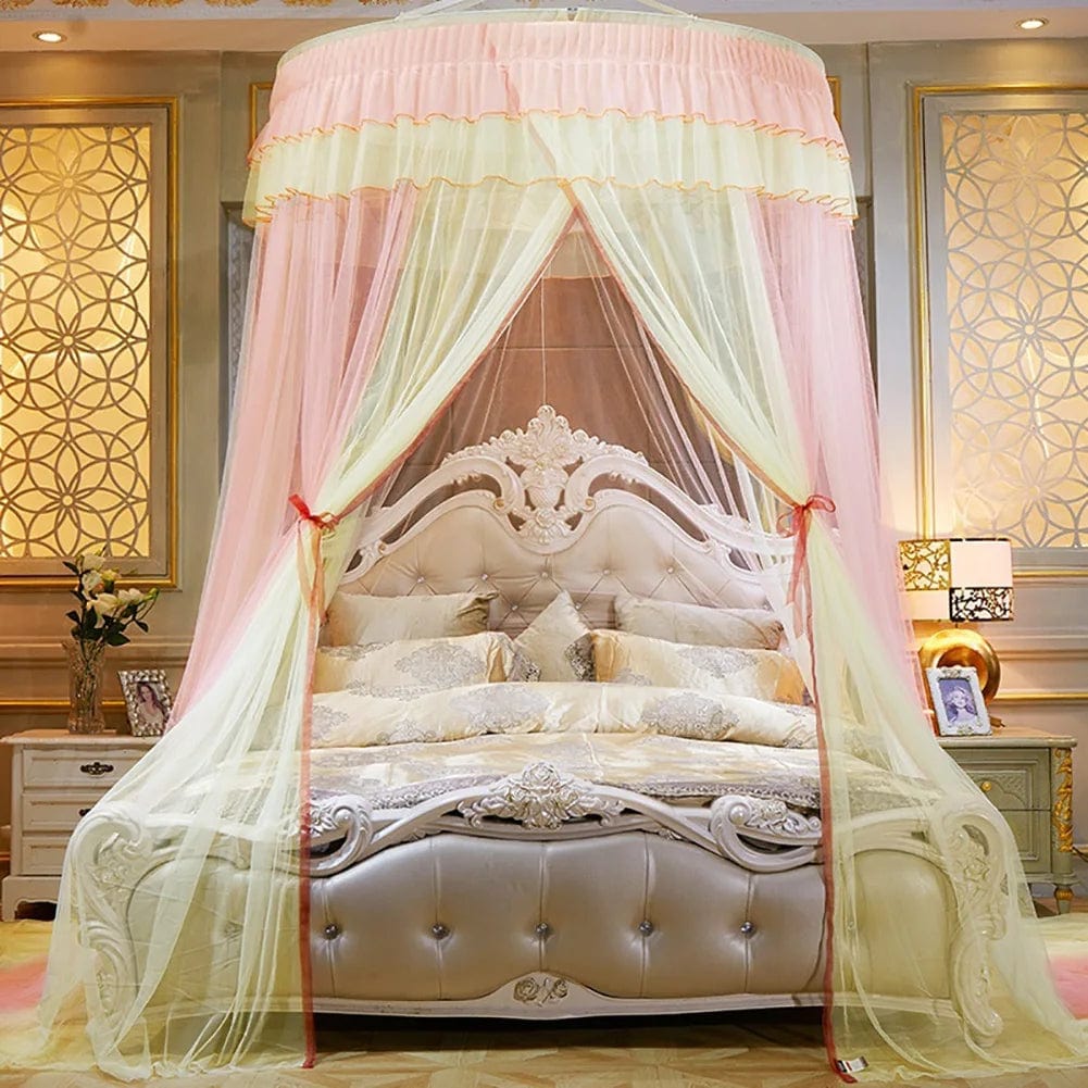 Moustiquaire royale féerique de lit 2 place suspendu, rose jaune