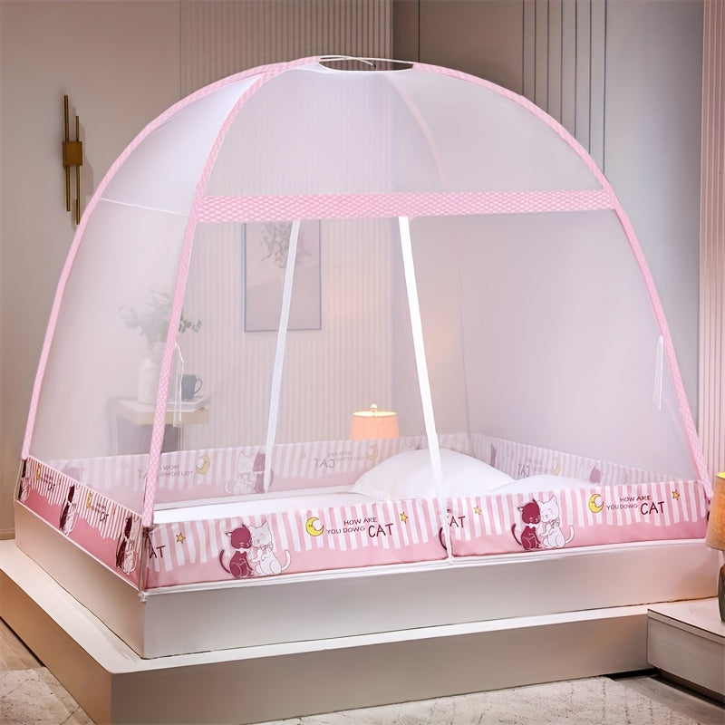 Tente moustiquaire rose motif chats câlins, rose motif chat